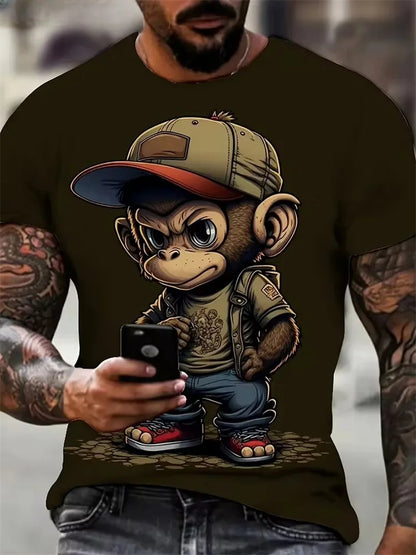 Hip hop macaco padrão impressão camisetas o-pescoço manga curta camiseta roupas de grife dos homens macaco impressão roupas masculinas designer camisetas