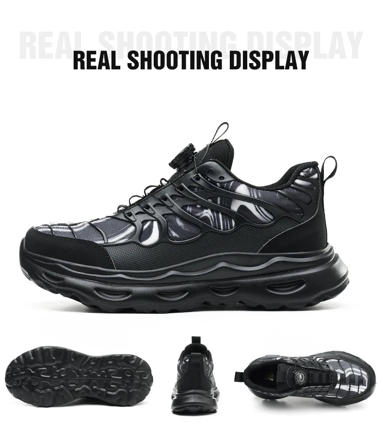 2025 botão rotativo sapatos de segurança homens anti esmagamento anti piercing sapatos de trabalho homens sapatos de dedo do pé de aço antiderrapante sapatos indestrutíveis