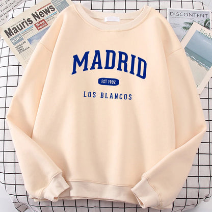 Espanha madrid est 1902 los blancos impressão dos homens com capuz roupas oversize crewneck agasalho solto pulôver masculino streetwear