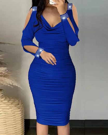 Moda elegante vestido para mulheres sexy bodycon pacote hip fora do ombro manga longa vestidos de festa verão com decote em v novas roupas femininas