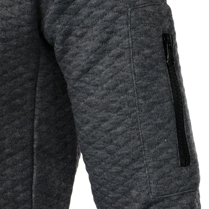 Top masculino com zíper waffle, gola stand, capuz casual, outono e inverno