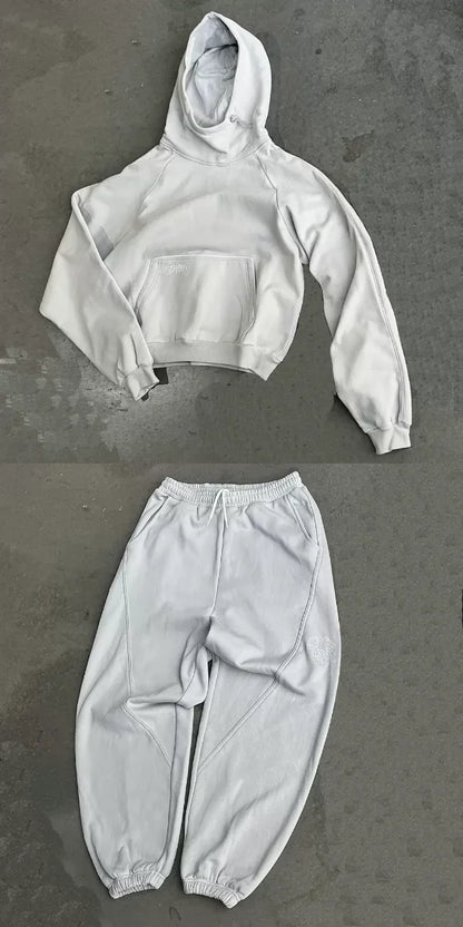 Europeu gótico moda rua terno masculino casual rua esportes camisola e calças casuais terno hip-hop tendência bordado moletom