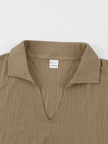 Moda verão roupas texturizadas para homens casual respirável camisa e calças duas peças define lazer masculino ternos de cor sólida