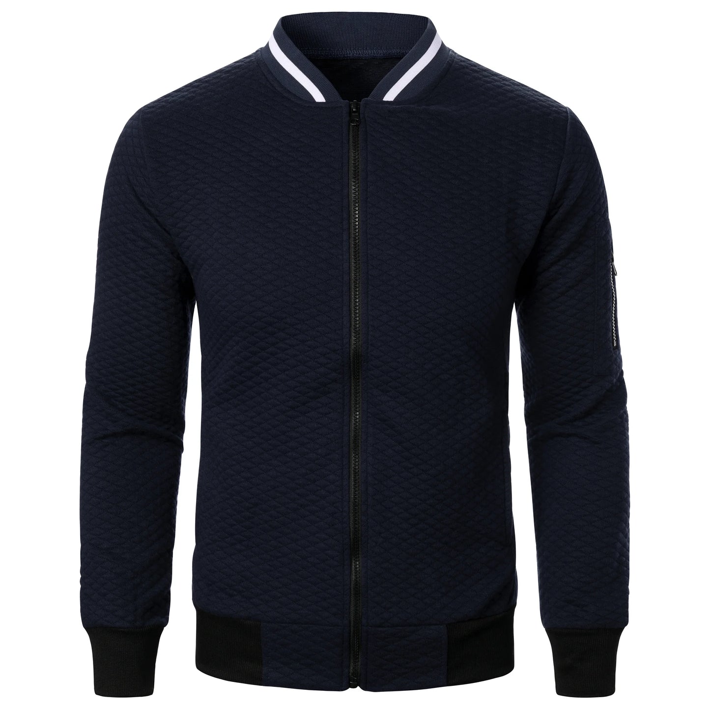 Top masculino com zíper waffle, gola stand, capuz casual, outono e inverno