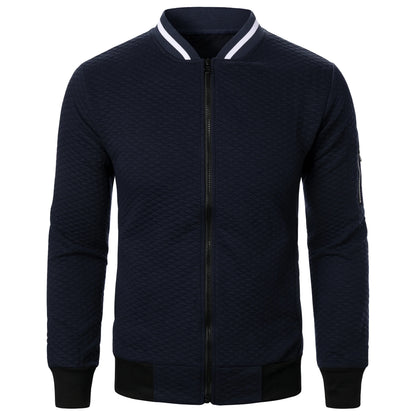 Top masculino com zíper waffle, gola stand, capuz casual, outono e inverno