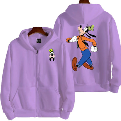 Goofy masculino impressão dos desenhos animados hoodie primavera outono feminino moletom de grandes dimensões com zíper novo casal rua moda casaco