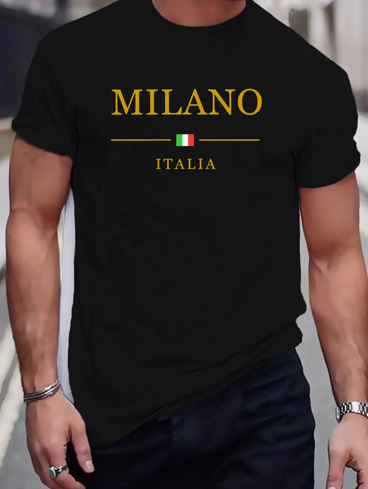 Verão masculino 100 algodão moda casual solto plus size milano italia carta impressa esportes em torno do pescoço manga curta camiseta