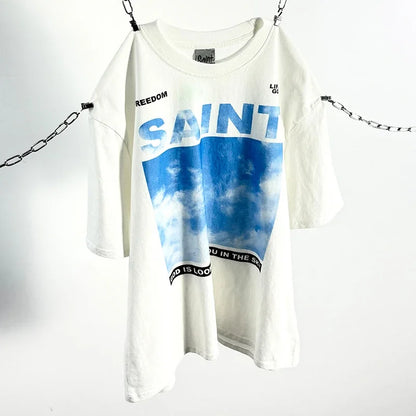 Crânio vermelho impressão de dedo buraco danificado saint tanque t das mulheres dos homens streetwear colete de grandes dimensões vintage washe preto sem mangas t camisa