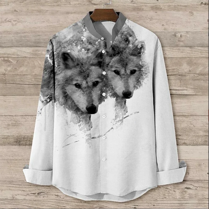 Nova camisa de manga longa masculina flip-over única fivela design lobo camisa diária moda tendência nova coleção