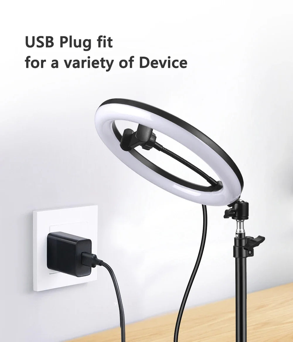 Anel de luz para selfie de 10 polegadas, luz de preenchimento para fotografia, lâmpada de anel led para gravação de vídeo, transmissão ao vivo, lâmpada led para selfie
