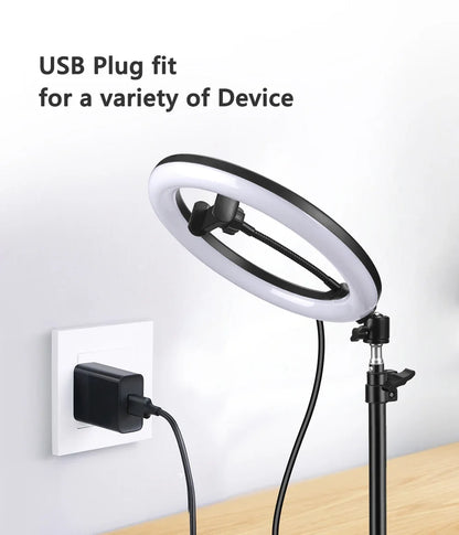 Anel de luz para selfie de 10 polegadas, luz de preenchimento para fotografia, lâmpada de anel led para gravação de vídeo, transmissão ao vivo, lâmpada led para selfie