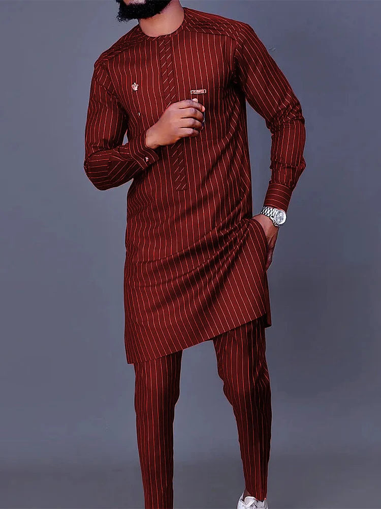 Conjunto de 2 peças com estampa listrada azul marinho masculino, moda casual, luxo