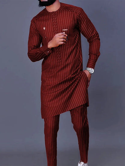 Conjunto de 2 peças com estampa listrada azul marinho masculino, moda casual, luxo