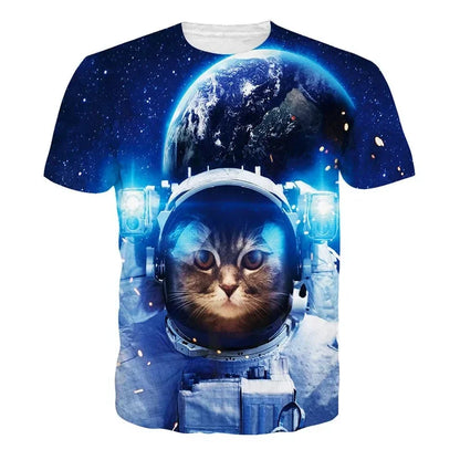 Verão 3d impressão gatos engraçados t camisa masculina galáxia gato gráfico manga curta personalidade casual o-pescoço rua em torno do pescoço camisetas roupas