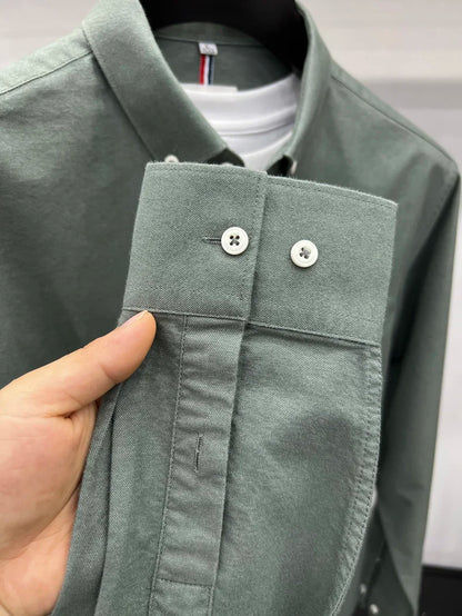 Novo 100% algodão camisa de manga comprida masculina designer marca primavera outono moda negócios confortável respirável topo roupas masculinas