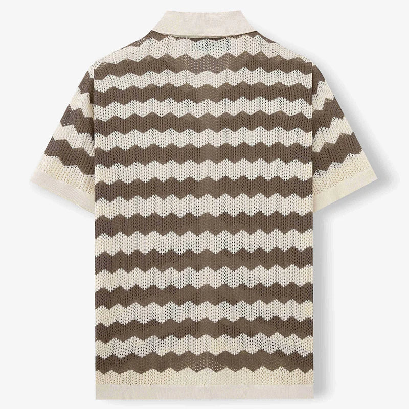 Diário casual respirável oco para fora camisa masculina tricô turn-down colarinho botão-up camisas verão nova moda masculina camisas listradas