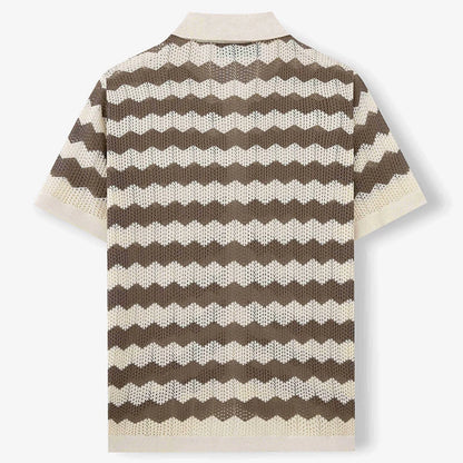 Diário casual respirável oco para fora camisa masculina tricô turn-down colarinho botão-up camisas verão nova moda masculina camisas listradas