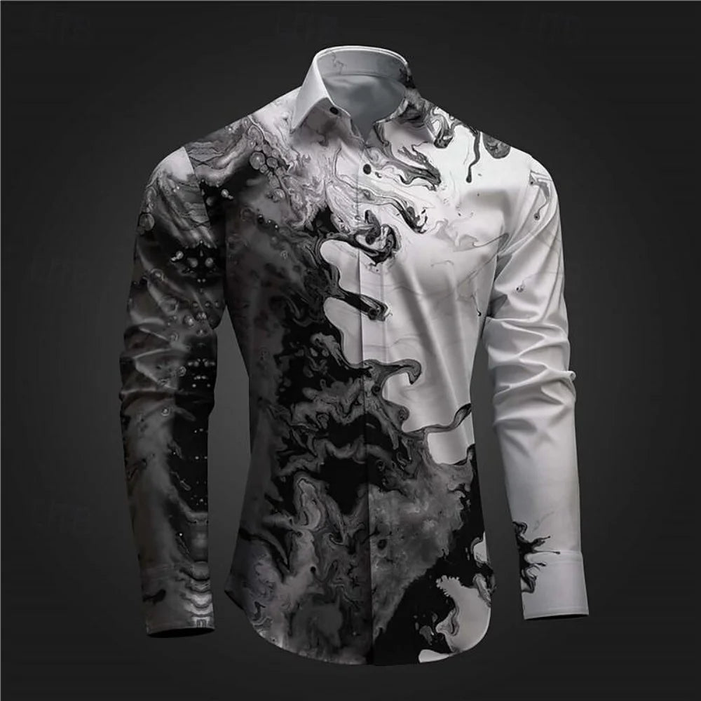 Nova camisa masculina de manga comprida com estampa de caveira para Halloween, camisa com gola 3D adequada para primavera, outono e inverno