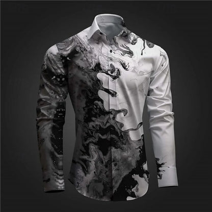 Nova camisa masculina de manga comprida com estampa de caveira para Halloween, camisa com gola 3D adequada para primavera, outono e inverno