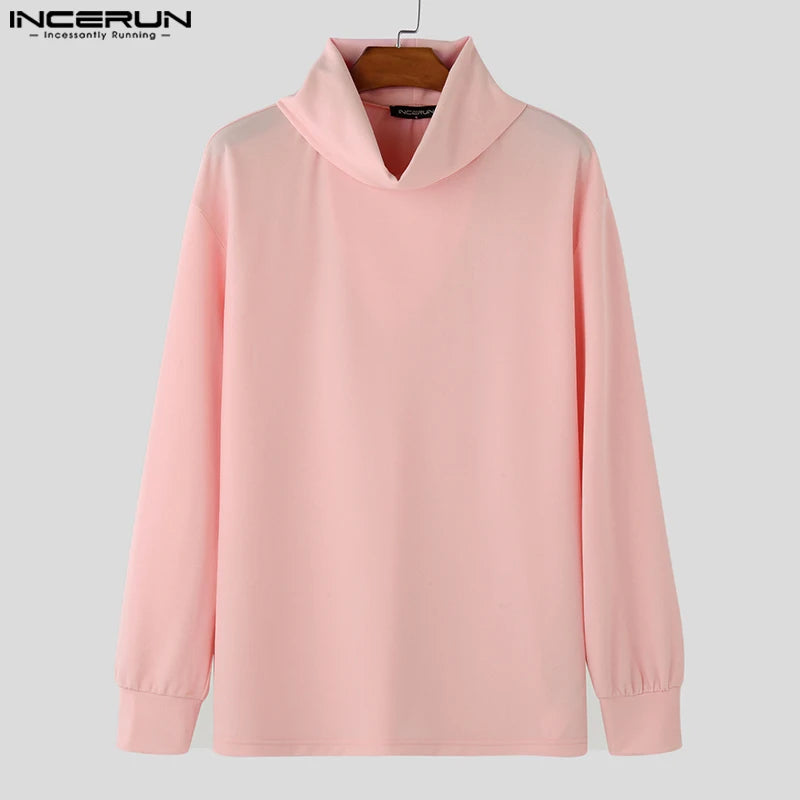 Moda estilo casual topos incerun novo masculino pilha colarinho design hoodies bonito masculino sólido manga comprida pulôver moletom 2024