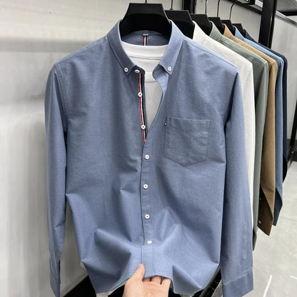 Novo 100% algodão camisa de manga comprida masculina designer marca primavera outono moda negócios confortável respirável topo roupas masculinas
