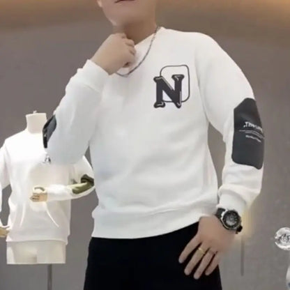 Tendência contraste retalhos impressão carta hoodies moletom primavera outono manga longa solta casual topos moda preguiçoso roupas masculinas