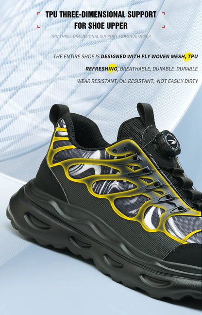 2025 botão rotativo sapatos de segurança homens anti esmagamento anti piercing sapatos de trabalho homens sapatos de dedo do pé de aço antiderrapante sapatos indestrutíveis