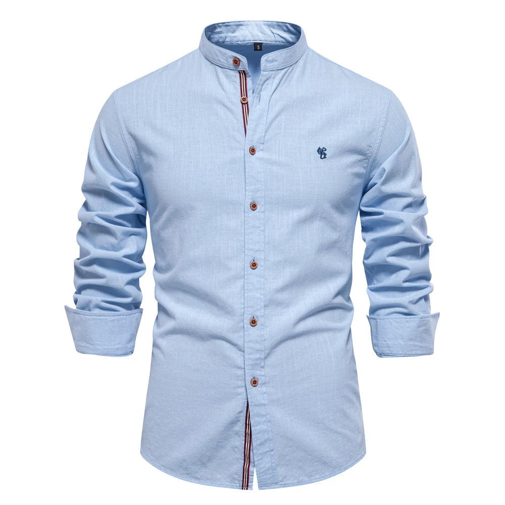 AIOPESON 100% Algodão Camisa Social Homens Cor Sólida Manga Longa Camisa de Marca de Alta Qualidade para Homens Primavera Stand Camisas Masculinas Casuais