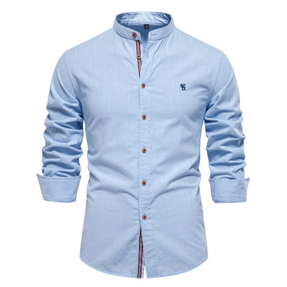 AIOPESON 100% Algodão Camisa Social Homens Cor Sólida Manga Longa Camisa de Marca de Alta Qualidade para Homens Primavera Stand Camisas Masculinas Casuais