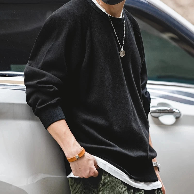 Maden-Hoodies grandes vintage masculino, moletom solto de algodão, monocromático, espesso, moletons quentes, casual, tricô, roupas masculinas