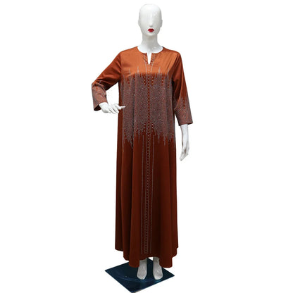Vestido muçulmano de cetim para mulheres, Abaya Dubai, roupão de jantar, roupas diamantadas, moda