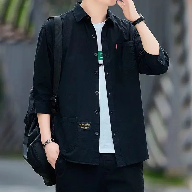 2025 camisa masculina casual estilo praia + camisa masculina verão roupas masculinas camisas de manga curta e topos cores sólidas