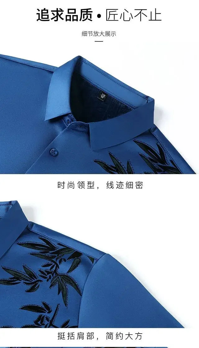 Outono inverno mais lã camisas masculinas impressão anti-rugas térmica turn-down colarinho manga longa banquete único breasted topos