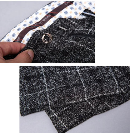 Roupa formal do noivo 3 peças (blazer + colete + calças) terno masculino moda negócios cavalheiro casamento casual xadrez algodão jaqueta de linho