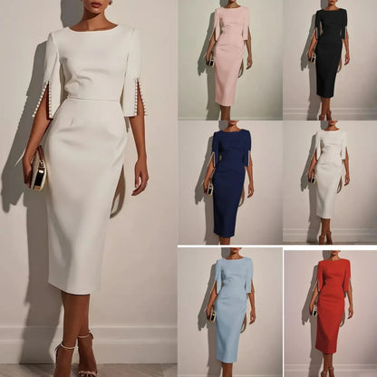 2025 vestido para mulheres moda confortável escritório cor sólida commuter grânulo fino e elegante vestido de festa à noite