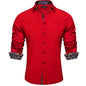DiBanGu Camisa Masculina de Manga Longa Preto Sólido Vermelho Paisley Cor Contraste Moda Vestido Camisa para Homens Gola Botão para baixo Roupas Masculinas