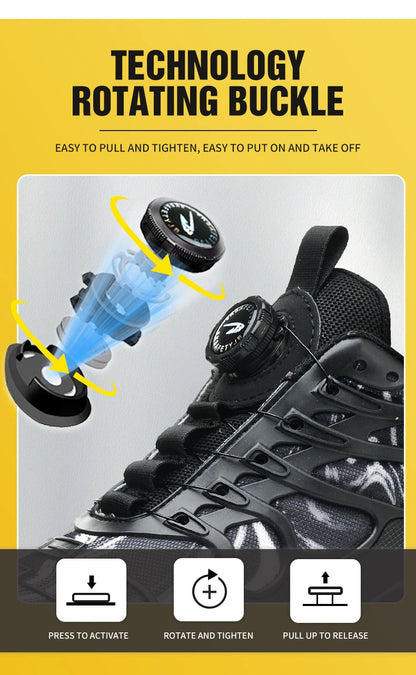 2025 botão rotativo sapatos de segurança homens anti esmagamento anti piercing sapatos de trabalho homens sapatos de dedo do pé de aço antiderrapante sapatos indestrutíveis