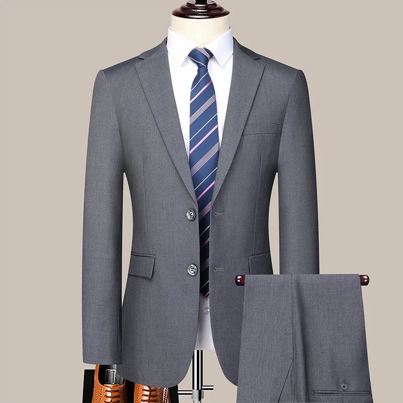 Terno (blazer + calças) masculino casual formal negócios cavalheiro cor sólida hospedagem quatro estações emagrecimento casamento moda terno