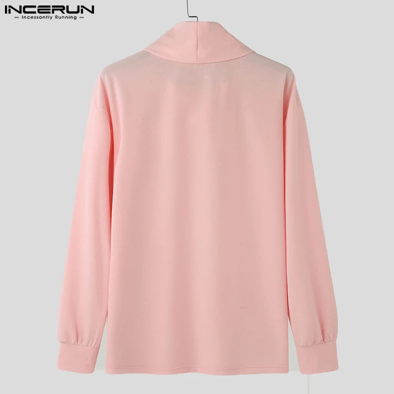 Moda estilo casual topos incerun novo masculino pilha colarinho design hoodies bonito masculino sólido manga comprida pulôver moletom 2024