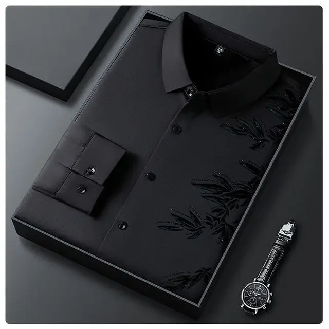 Outono inverno mais lã camisas masculinas impressão anti-rugas térmica turn-down colarinho manga longa banquete único breasted topos