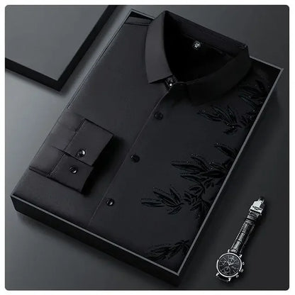 Outono inverno mais lã camisas masculinas impressão anti-rugas térmica turn-down colarinho manga longa banquete único breasted topos