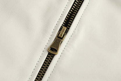 Jaqueta de couro genuíno masculino lapela branca jaqueta de pele de bezerro natural casaco masculino fino ajuste camada superior jaqueta de motociclista