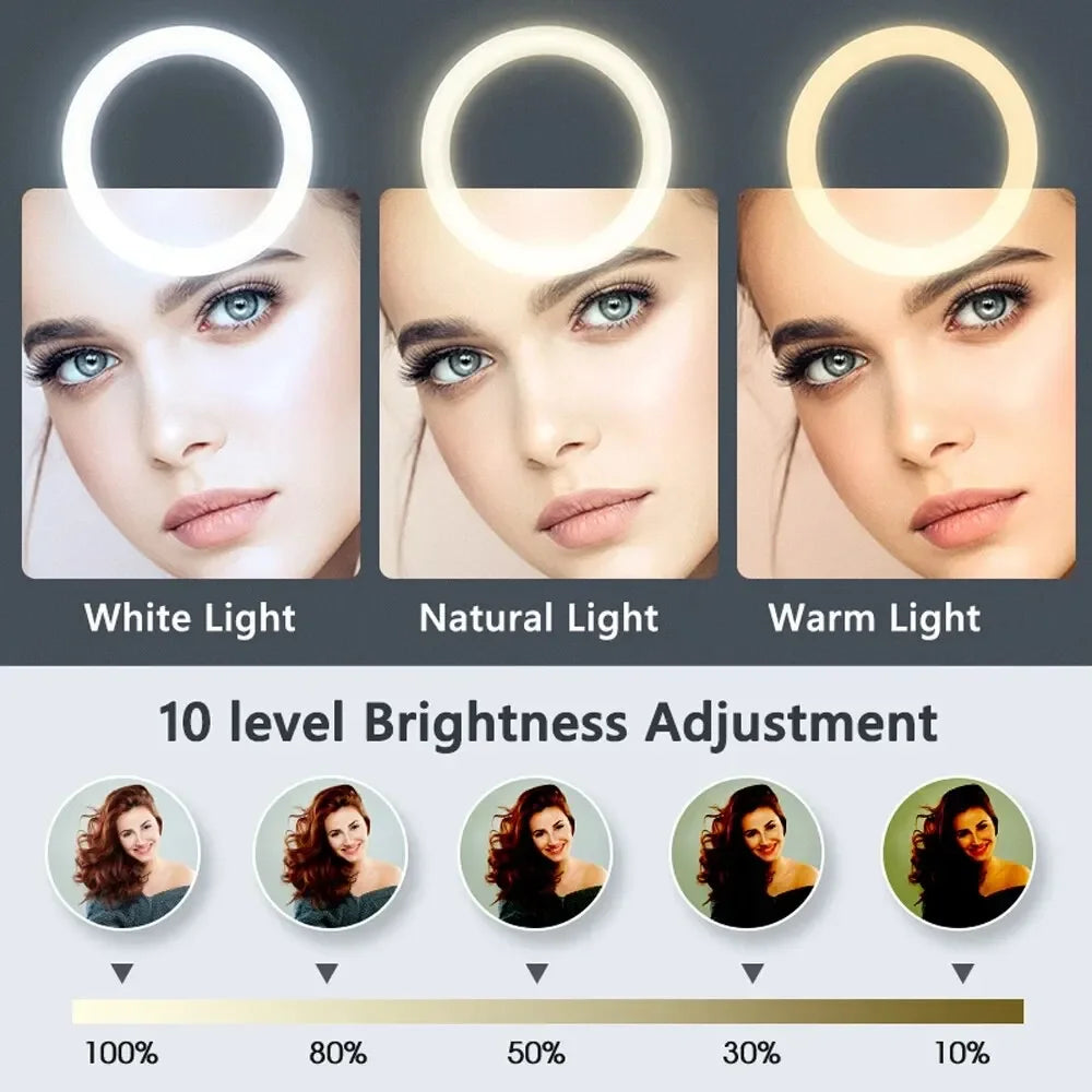 Anel de luz para selfie de 10 polegadas, luz de preenchimento para fotografia, lâmpada de anel led para gravação de vídeo, transmissão ao vivo, lâmpada led para selfie