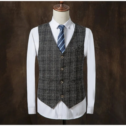 Roupa formal do noivo 3 peças (blazer + colete + calças) terno masculino moda negócios cavalheiro casamento casual xadrez algodão jaqueta de linho