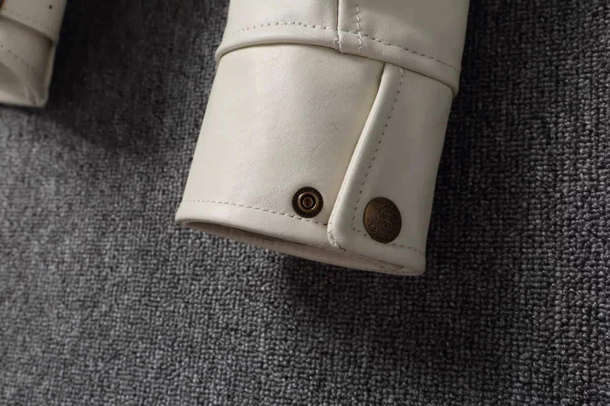 Jaqueta de couro genuíno masculino lapela branca jaqueta de pele de bezerro natural casaco masculino fino ajuste camada superior jaqueta de motociclista