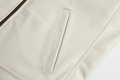 Jaqueta de couro genuíno masculino lapela branca jaqueta de pele de bezerro natural casaco masculino fino ajuste camada superior jaqueta de motociclista