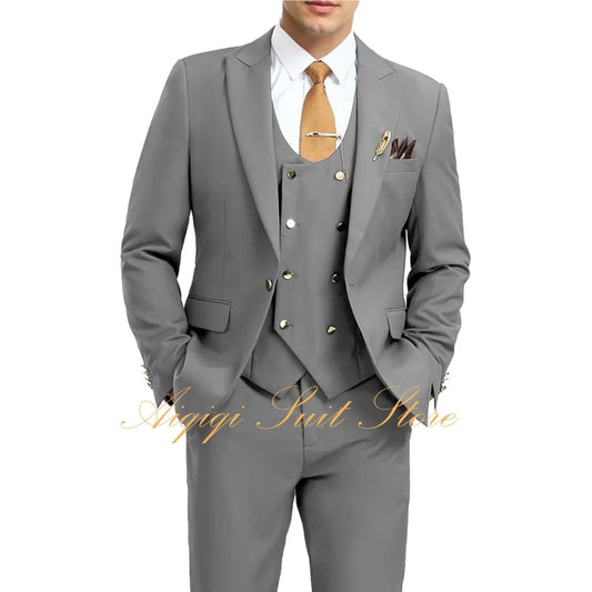 Ternos masculinos formais, 3 peças, slim fit, blazer, colete, calças, noivo, smoking, casamento, baile, baile, baile, masculino