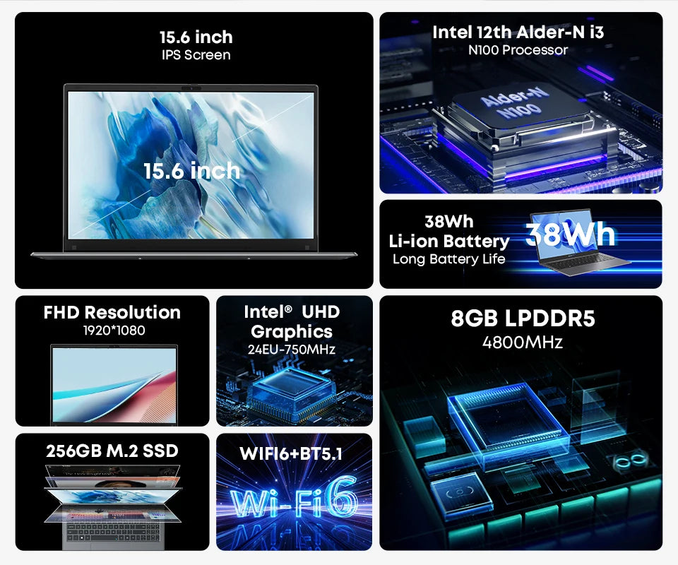 Chuwi gemibook plus laptop intel n100/n150 gráficos para 12a geração 15.6 "1920*1080p 16gb ram 512gb ssd com ventilador de refrigeração windows 11