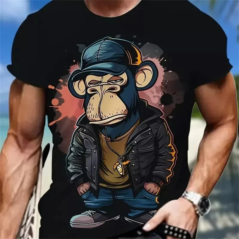 Hip hop macaco padrão impressão camisetas o-pescoço manga curta camiseta roupas de grife dos homens macaco impressão roupas masculinas designer camisetas