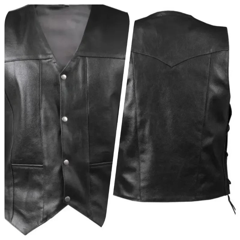 Colete jeans masculino estilo punk com detalhes de renda lateral, perfeito para festas e passeios de motocicleta